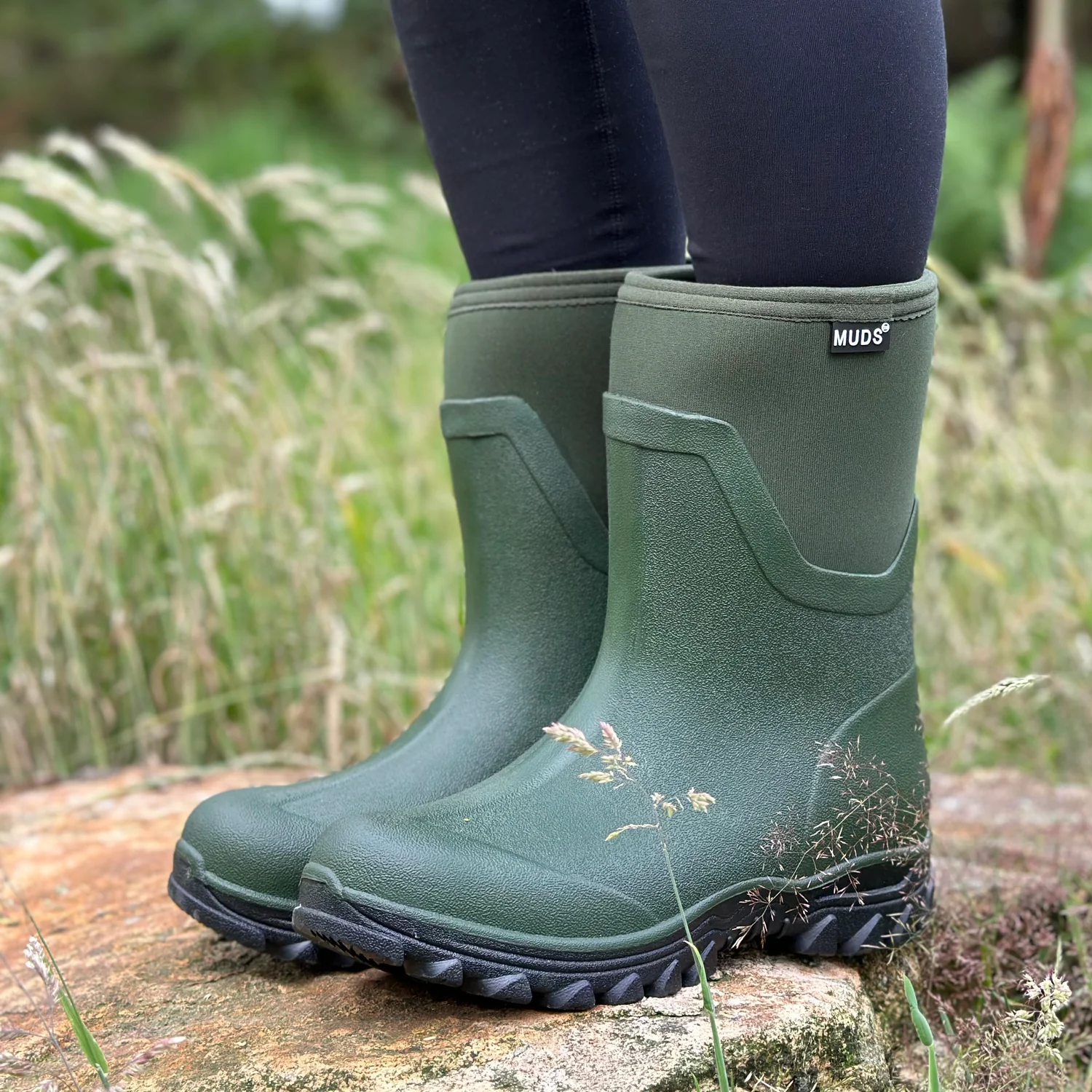 Muds Dovestone Short, Ladies Short Welly in Forest Green & Olive - Image 6