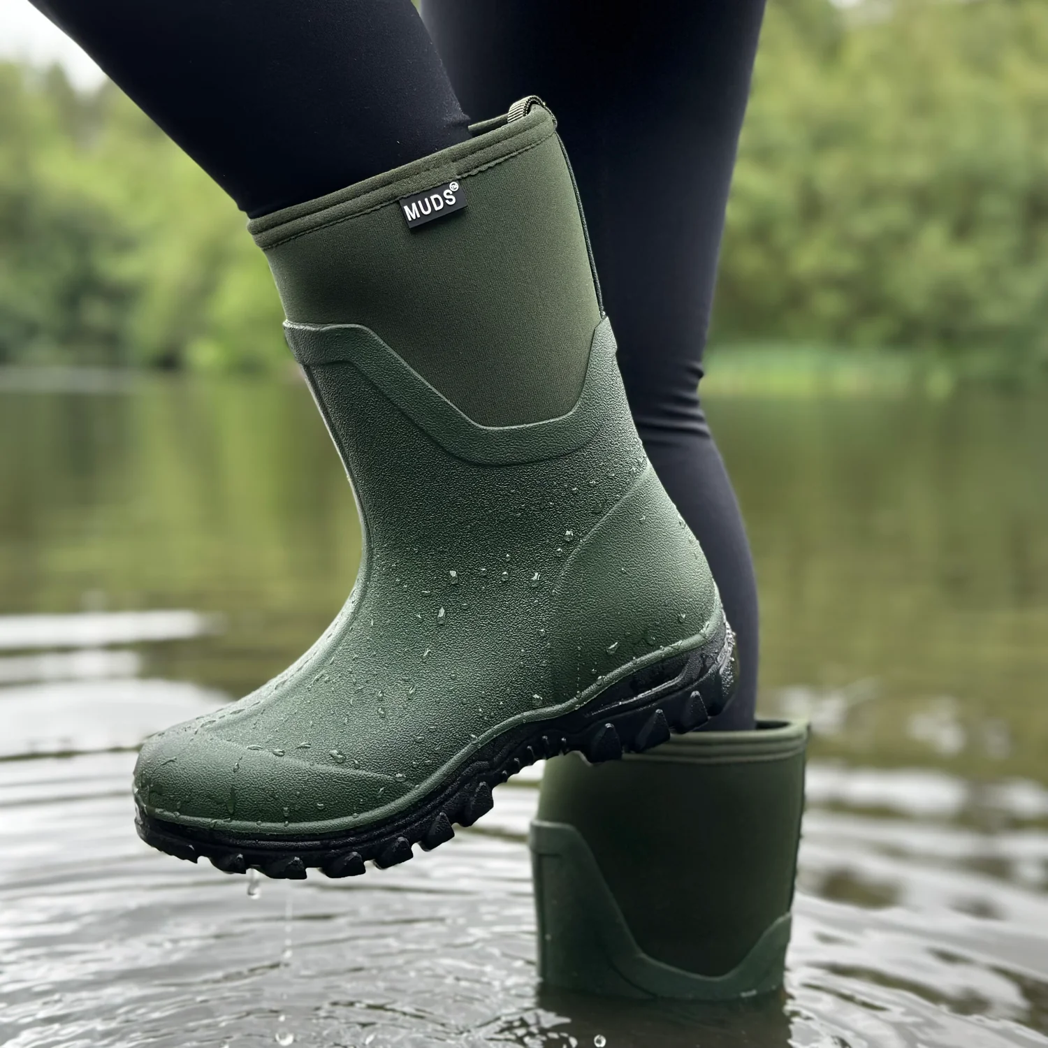 Muds Dovestone Short, Ladies Short Welly in Forest Green & Olive - Image 7